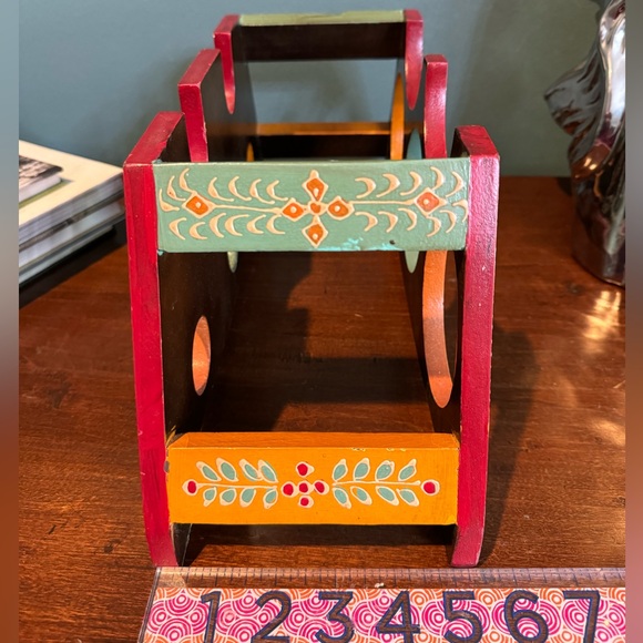 Hand painted Scandinavian wood wine bottle rack food storage kitchen home decor - Picture 4 of 6